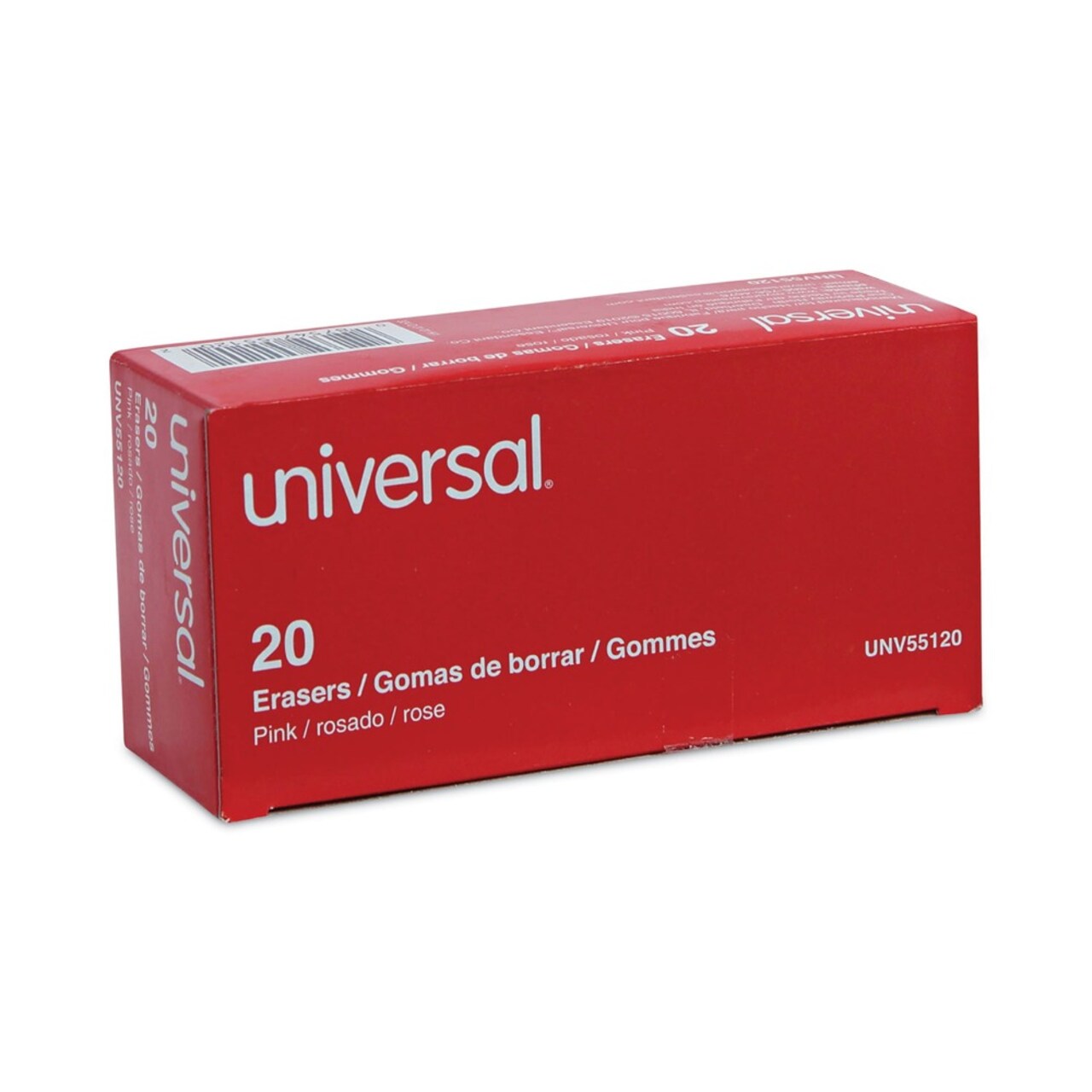 Universal Rectangular Bevel Block Pencil Erasers - Small, Pink (20/Pack)